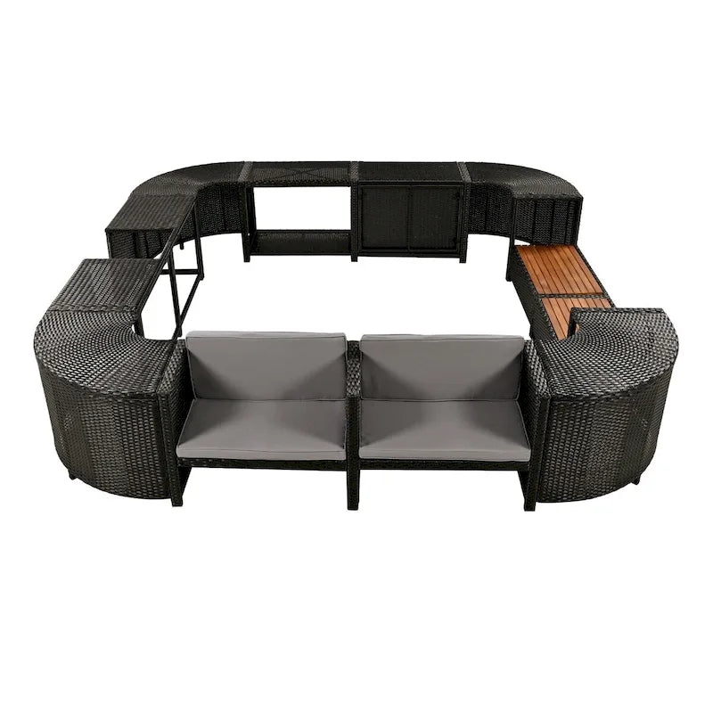 Ensemble de canapé d'angle en rotin extérieur quadrilatéral