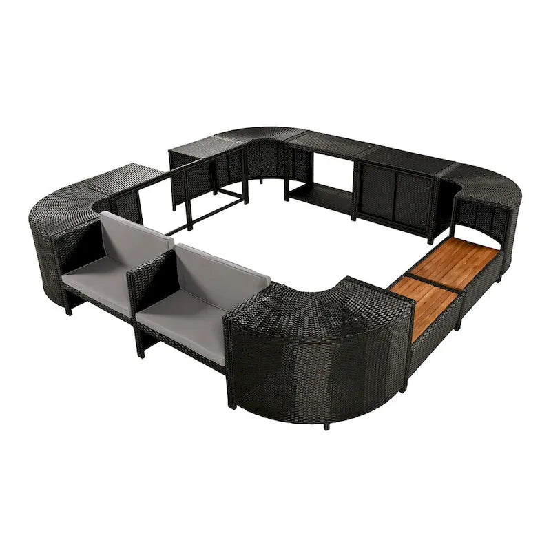 Ensemble de canapé d'angle en rotin extérieur quadrilatéral