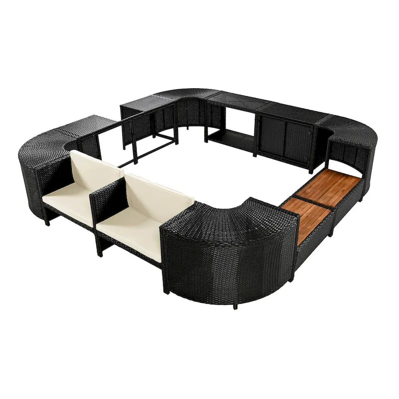 Ensemble de canapé d'angle en rotin extérieur quadrilatéral