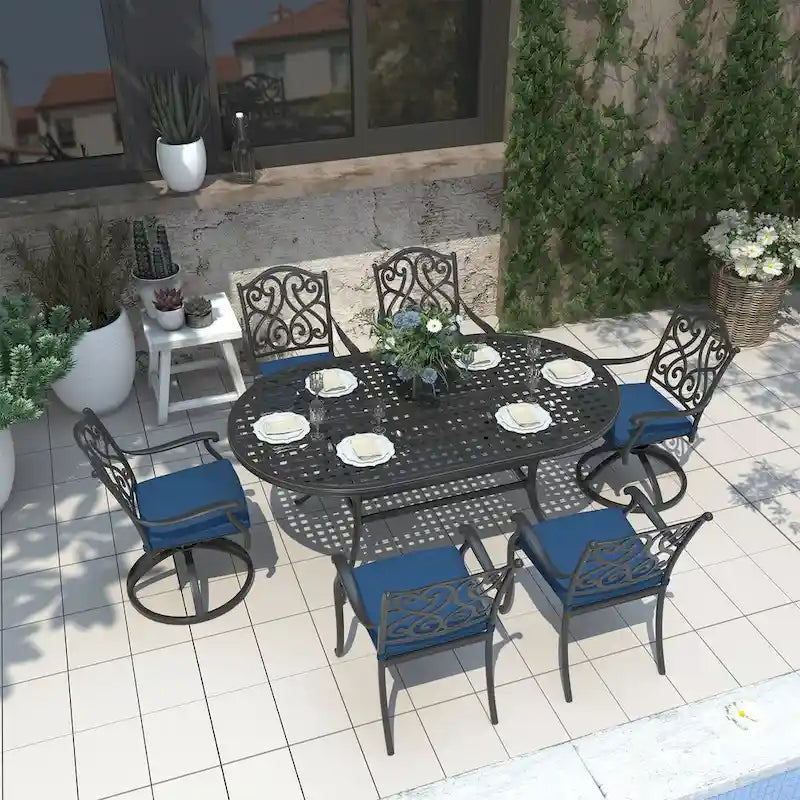 7-Piece Cast Aluminum Patio Dining Set with Cushions