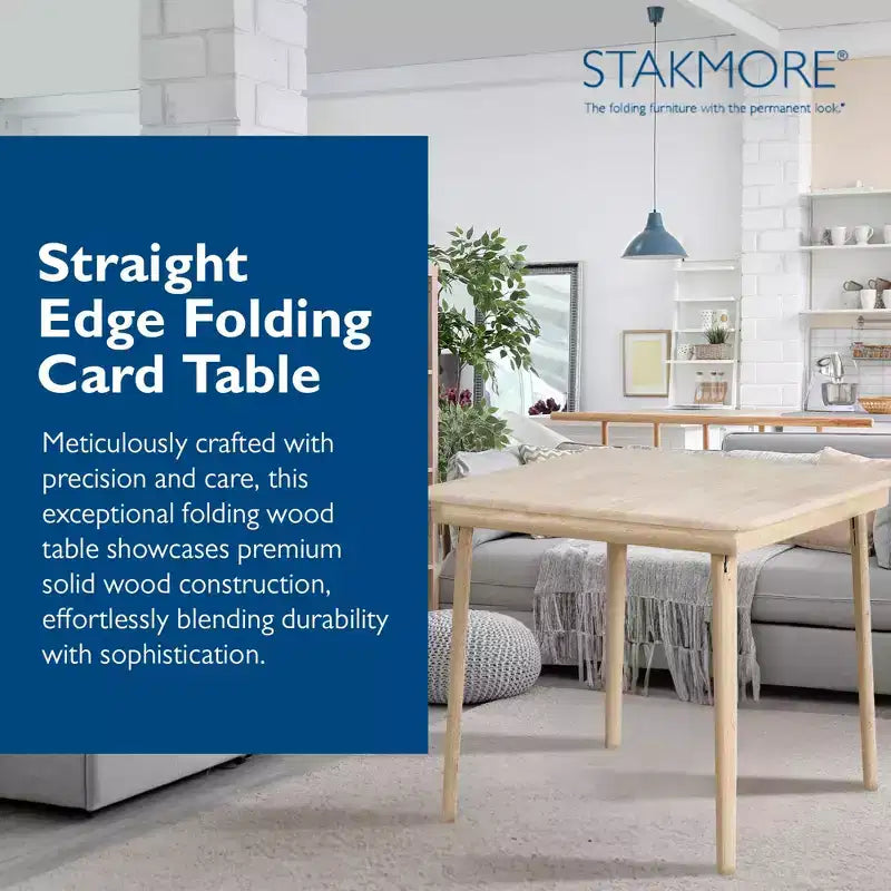 Table de jeu pliante Stakmore Classic Straight Edge en bois massif, cadre non fini