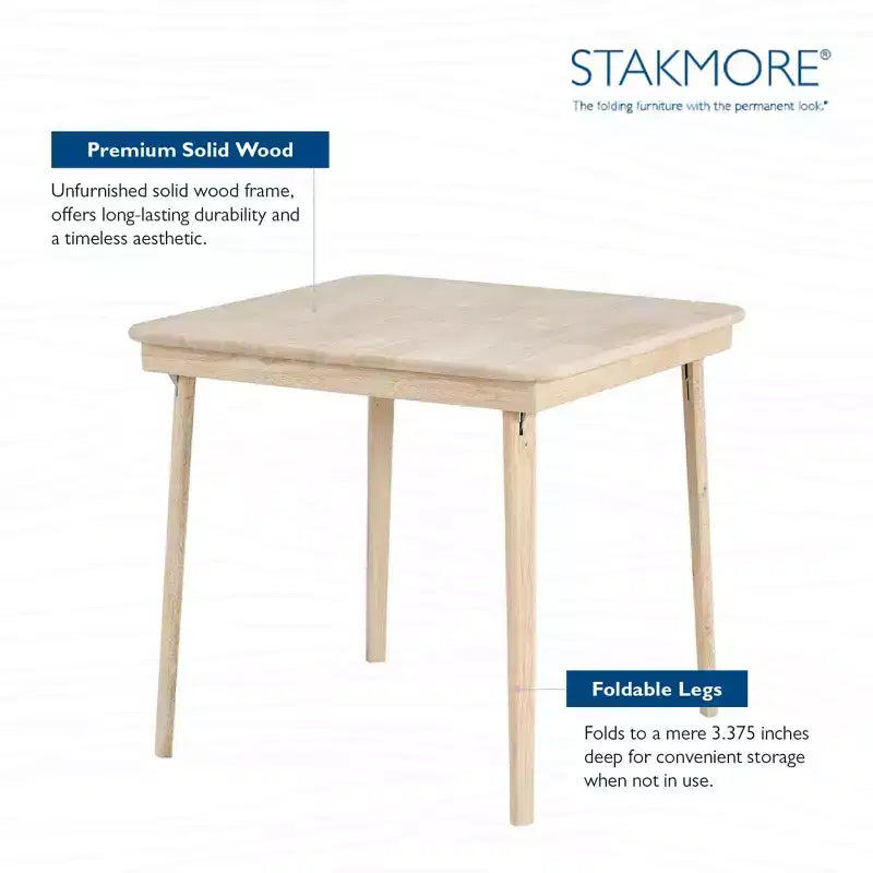 Table de jeu pliante Stakmore Classic Straight Edge en bois massif, cadre non fini
