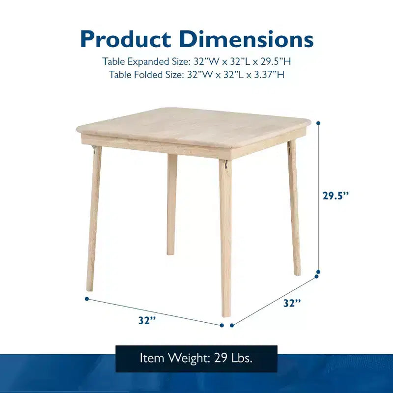 Table de jeu pliante Stakmore Classic Straight Edge en bois massif, cadre non fini