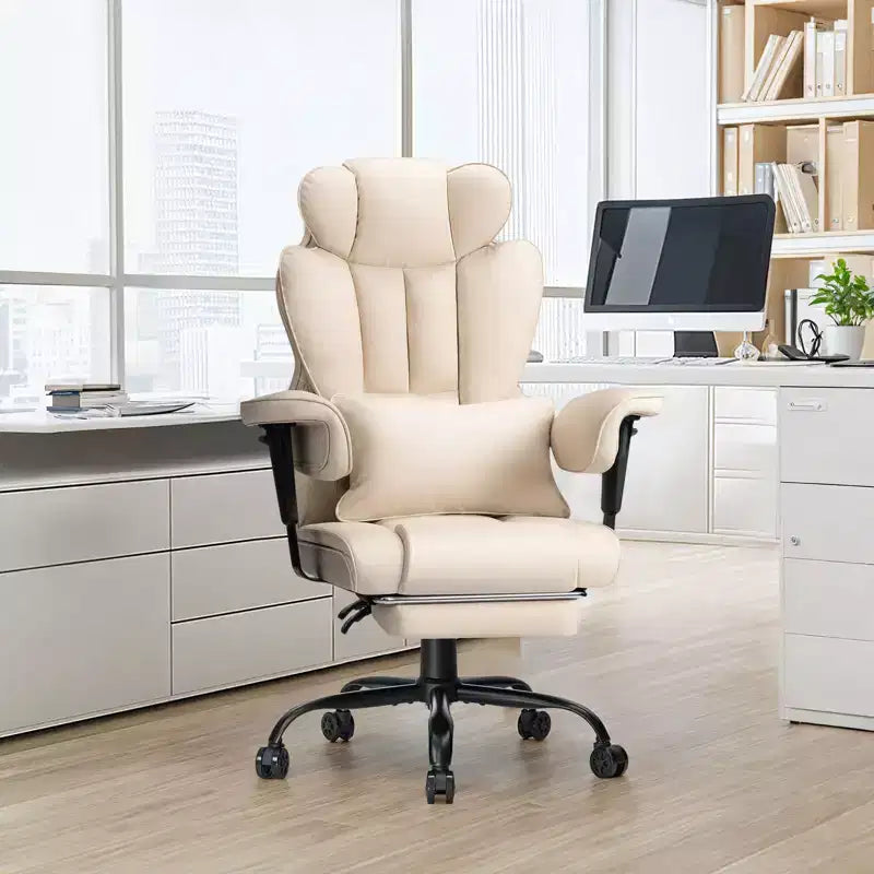 Fauteuil de bureau ergonomique en cuir Hoffree Big & Tall Executive, 204 kg, avec support lombaire massant 2 points et repose-pieds