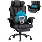 Fauteuil de bureau ergonomique en cuir Hoffree Big & Tall Executive, 204 kg, avec support lombaire massant 2 points et repose-pieds