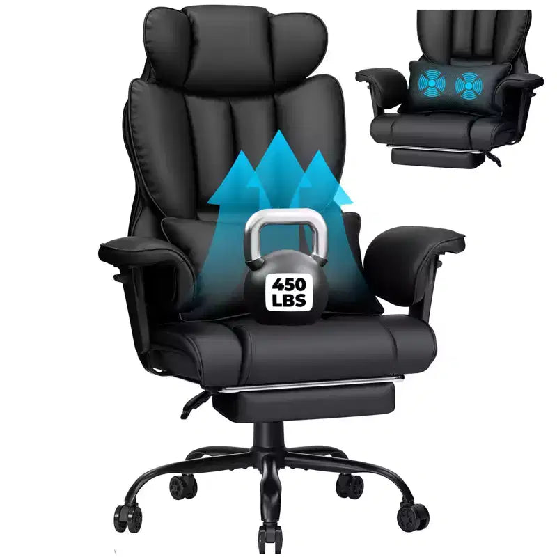 Fauteuil de bureau ergonomique en cuir Hoffree Big & Tall Executive, 204 kg, avec support lombaire massant 2 points et repose-pieds