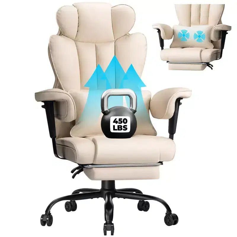Fauteuil de bureau ergonomique en cuir Hoffree Big & Tall Executive, 204 kg, avec support lombaire massant 2 points et repose-pieds