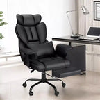 Fauteuil de bureau ergonomique en cuir Hoffree Big & Tall Executive, 204 kg, avec support lombaire massant 2 points et repose-pieds