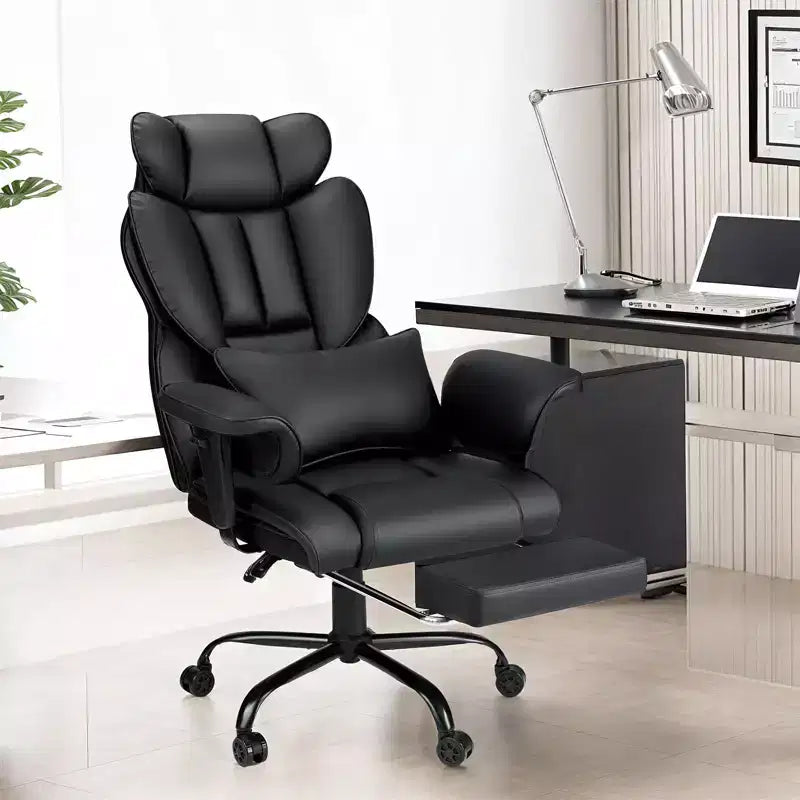 Fauteuil de bureau ergonomique en cuir Hoffree Big & Tall Executive, 204 kg, avec support lombaire massant 2 points et repose-pieds