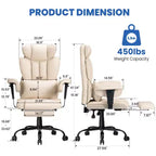 Fauteuil de bureau ergonomique en cuir Hoffree Big & Tall Executive, 204 kg, avec support lombaire massant 2 points et repose-pieds