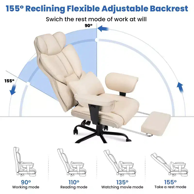 Fauteuil de bureau ergonomique en cuir Hoffree Big & Tall Executive, 204 kg, avec support lombaire massant 2 points et repose-pieds