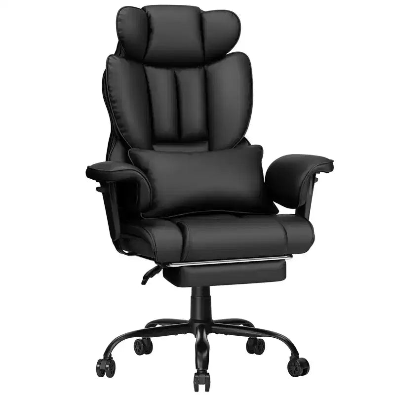 Fauteuil de bureau ergonomique en cuir Hoffree Big & Tall Executive, 204 kg, avec support lombaire massant 2 points et repose-pieds