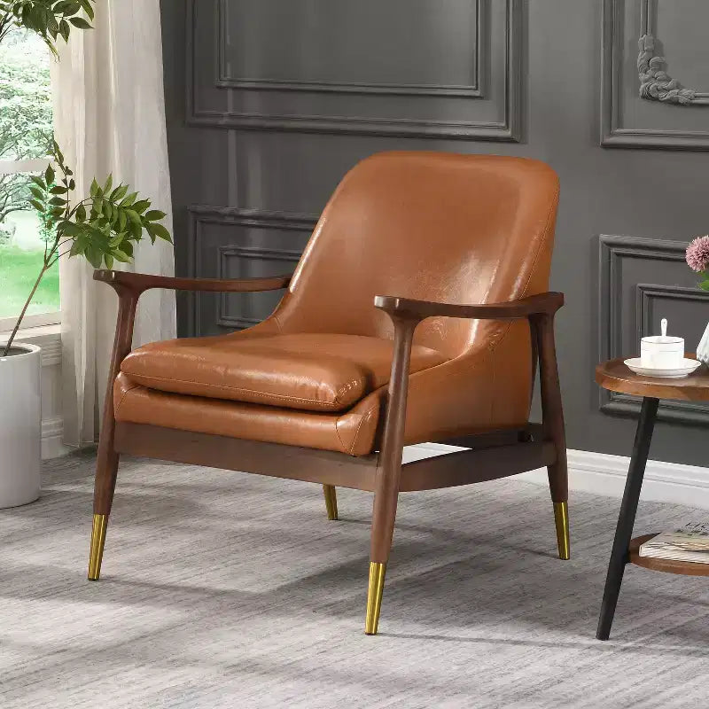 Christopher Knight Home Freja, fauteuil d'appoint moderne en similicuir et bois, marron
