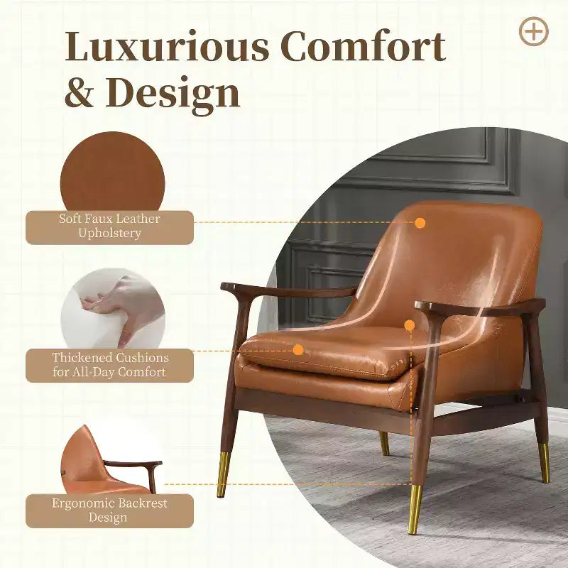 Christopher Knight Home Freja, fauteuil d'appoint moderne en similicuir et bois, marron