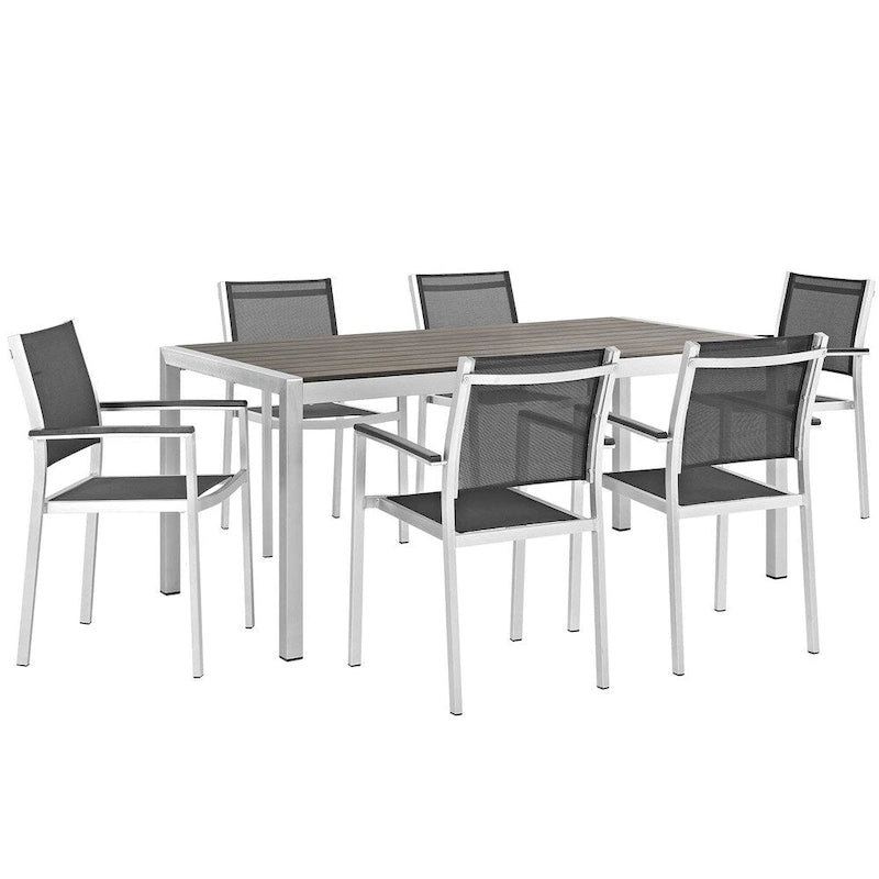 Ensemble de salle à manger d'extérieur Shore en aluminium de 7 pièces