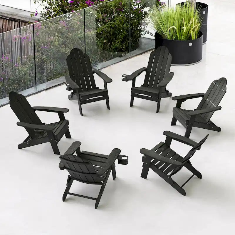Chaises de jardin pliables LUE BONA en HDPS résistant aux intempéries, avec porte-gobelet, lot de 6 - 35P x 30L x 36,2H
