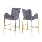 Lot de 2 tabourets de bar hauteur comptoir avec cadre en métal doré, tabourets touffetés en velours -ModernLuxe