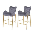 Lot de 2 tabourets de bar hauteur comptoir avec cadre en métal doré, tabourets touffetés en velours -ModernLuxe