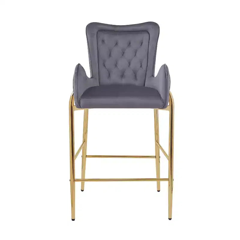 Lot de 2 tabourets de bar hauteur comptoir avec cadre en métal doré, tabourets touffetés en velours -ModernLuxe