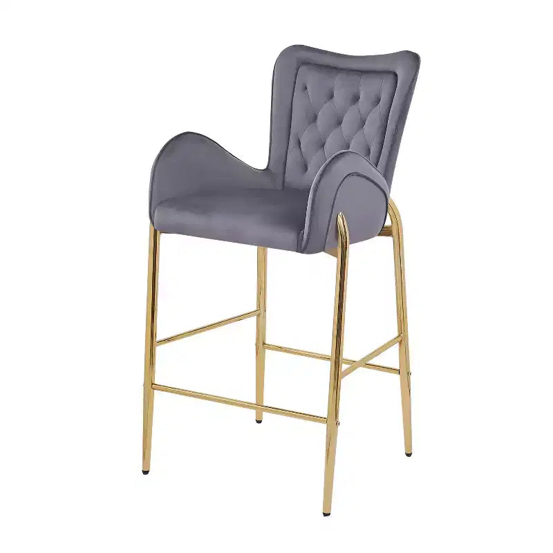 Lot de 2 tabourets de bar hauteur comptoir avec cadre en métal doré, tabourets touffetés en velours -ModernLuxe