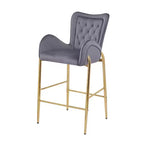 Lot de 2 tabourets de bar hauteur comptoir avec cadre en métal doré, tabourets touffetés en velours -ModernLuxe