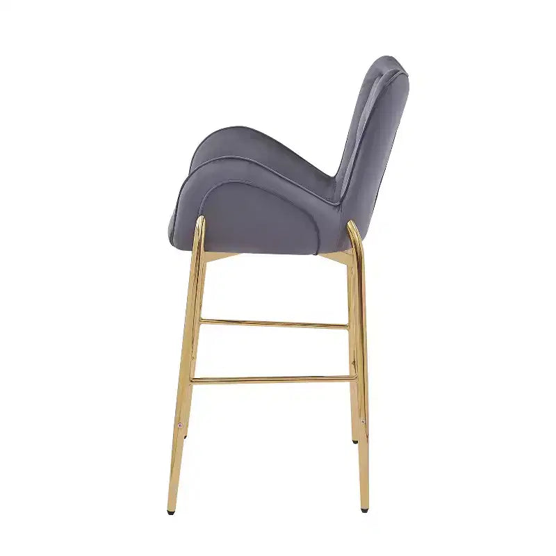 Lot de 2 tabourets de bar hauteur comptoir avec cadre en métal doré, tabourets touffetés en velours -ModernLuxe