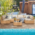 Patio Watcher – Salon de jardin sectionnel 7 pièces en osier jaune avec coussins et table d'appoint