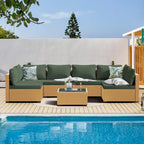 Patio Watcher – Salon de jardin sectionnel 7 pièces en osier jaune avec coussins et table d'appoint