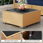Patio Watcher – Salon de jardin sectionnel 7 pièces en osier jaune avec coussins et table d'appoint