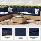 Patio Watcher – Salon de jardin sectionnel 7 pièces en osier jaune avec coussins et table d'appoint