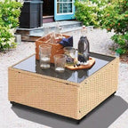Patio Watcher – Salon de jardin sectionnel 7 pièces en osier jaune avec coussins et table d'appoint