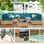 Patio Watcher – Salon de jardin sectionnel 7 pièces en osier jaune avec coussins et table d'appoint
