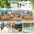 Patio Watcher – Salon de jardin sectionnel 7 pièces en osier jaune avec coussins et table d'appoint