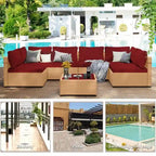 Patio Watcher – Salon de jardin sectionnel 7 pièces en osier jaune avec coussins et table d'appoint