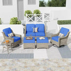 HOOOWOOO Ensemble de conversation 6 pièces pour patio avec causeuse et fauteuil pivotant en osier