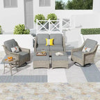HOOOWOOO Ensemble de conversation 6 pièces pour patio avec causeuse et fauteuil pivotant en osier
