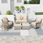 HOOOWOOO Ensemble de conversation 6 pièces pour patio avec causeuse et fauteuil pivotant en osier