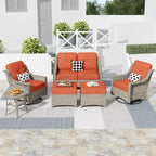 HOOOWOOO Ensemble de conversation 6 pièces pour patio avec causeuse et fauteuil pivotant en osier