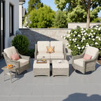 HOOOWOOO 6-piece Wicker Furniture Patio Loveseat Sofa Conversation Set with Swivel Chair