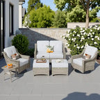 HOOOWOOO Ensemble de conversation 6 pièces pour patio avec causeuse et fauteuil pivotant en osier