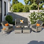 HOOOWOOO Ensemble de conversation 6 pièces pour patio avec causeuse et fauteuil pivotant en osier