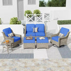HOOOWOOO Ensemble de conversation 6 pièces pour patio avec causeuse et fauteuil pivotant en osier