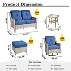 HOOOWOOO Ensemble de conversation 6 pièces pour patio avec causeuse et fauteuil pivotant en osier