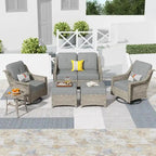 HOOOWOOO Ensemble de conversation 6 pièces pour patio avec causeuse et fauteuil pivotant en osier
