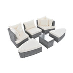 Ensemble de canapés ronds d'extérieur 6 pièces en rotin PE avec table basse