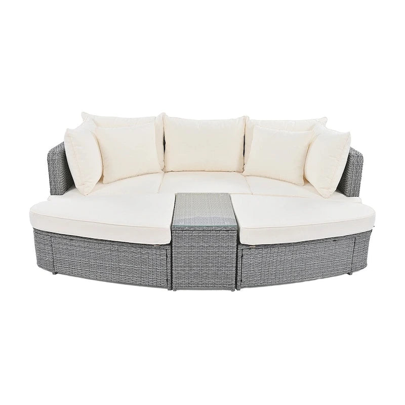 Ensemble de canapés ronds d'extérieur 6 pièces en rotin PE avec table basse