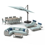 Ensemble de salle à manger et de salon d'extérieur sectionnel 18 pièces Portofino Comfort Sunbrella avec parasol