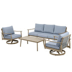 Ensemble de conversation en aluminium 5 places pour patio avec 2 chaises pivotantes, une causeuse et une table basse