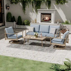 Ensemble de conversation en aluminium 5 places pour patio avec 2 chaises pivotantes, une causeuse et une table basse