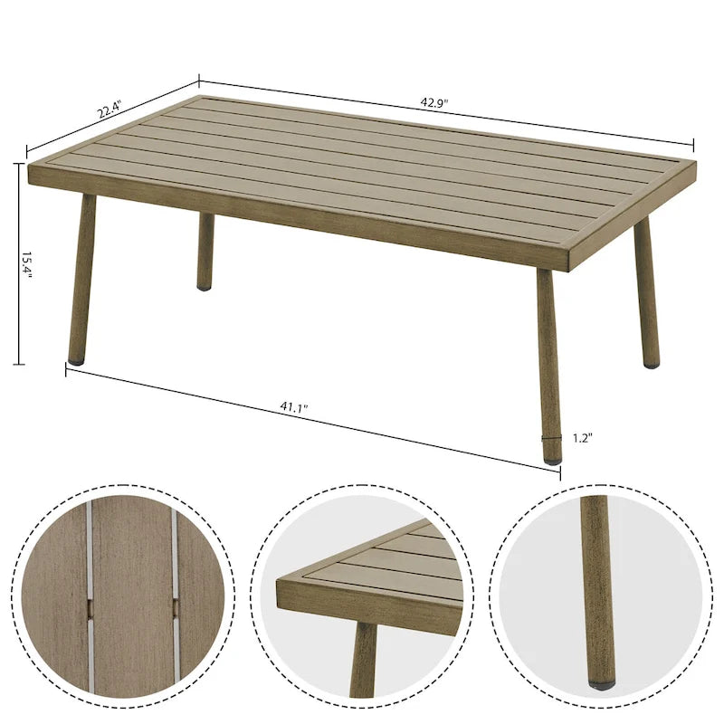 Ensemble de conversation en aluminium 5 places pour patio avec 2 chaises pivotantes, une causeuse et une table basse